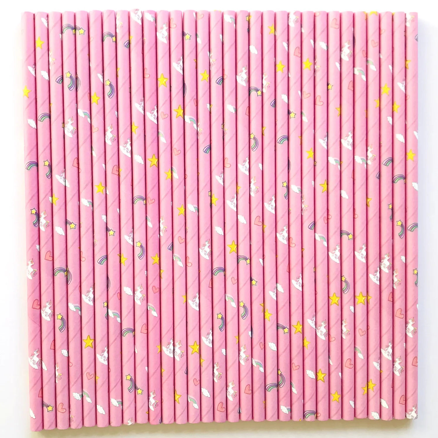 200 Pcs Pink Unicorn Drinking Paper Straws-Cute Rainbow Cartoon Horse Pony Cloud Star Heart Kids Girl Baby Shower Birthday Party