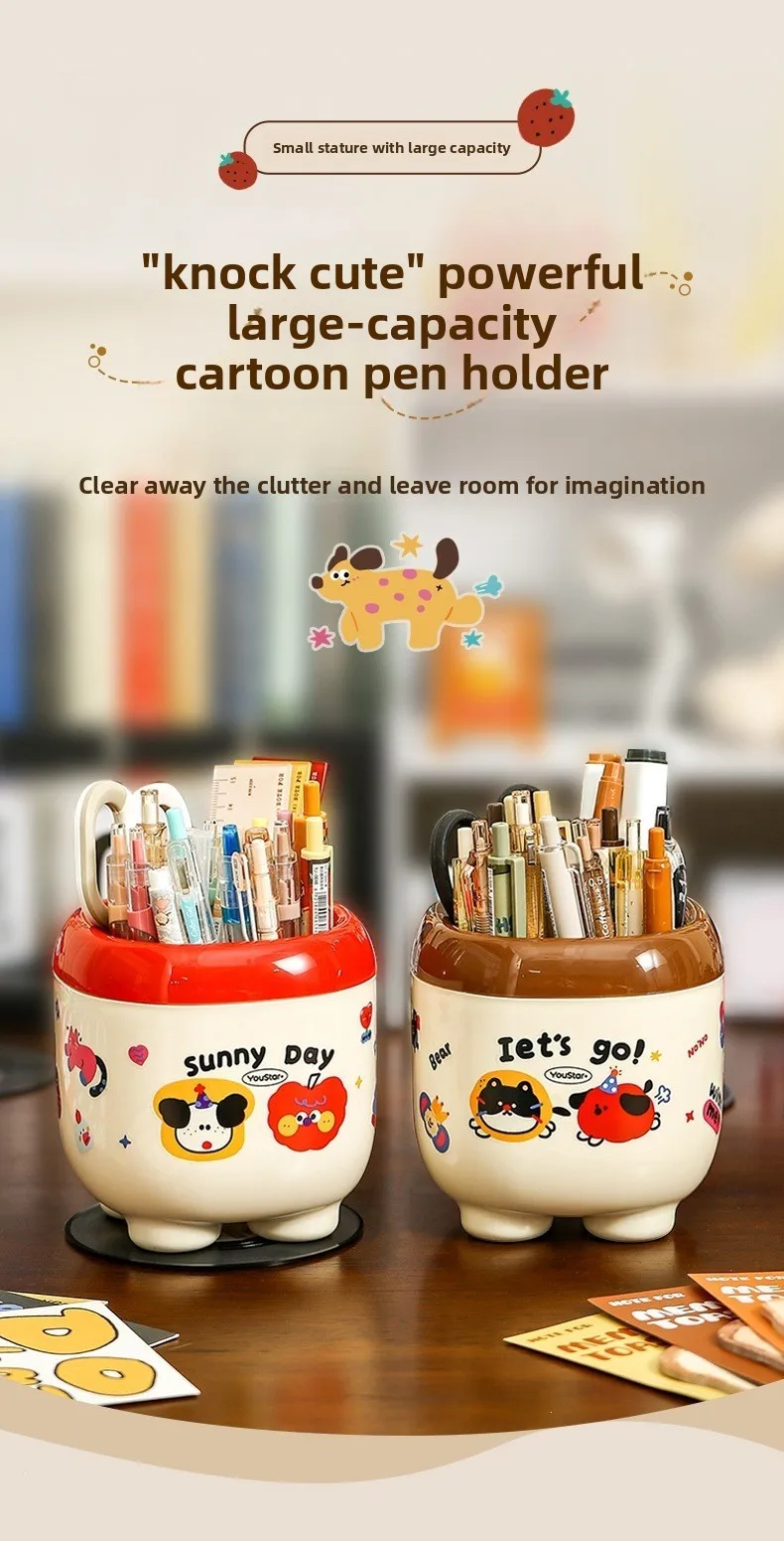 Girl Department cartoon Pen Holder Creative High-Value Cute Grid Storage Plastic Pen Case Girl Student desktop Pen Holder