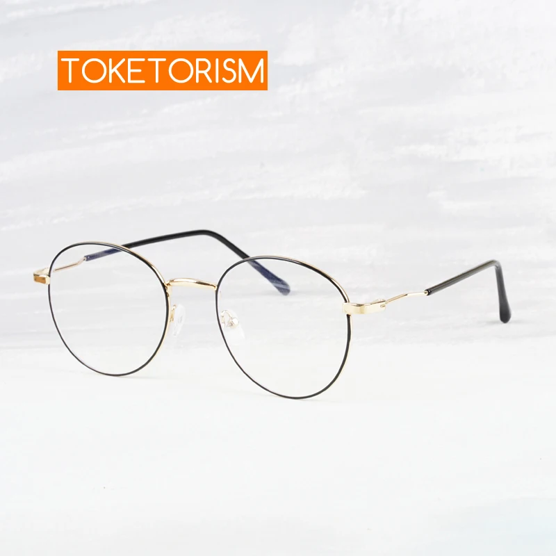 Toketorism Fashionable Round Blue Light Protection Optical Frames Ladies Eyeglasses Metal Frame Men 9006