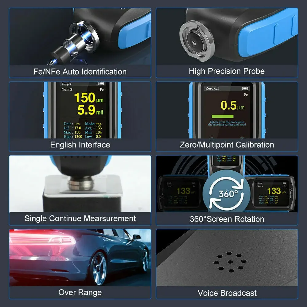 VDiagtool-正確なコーティングされた厚さのテスター,回転スクリーン,USB充電式,車のペイントゲージ,自己校正,メーター,vc300