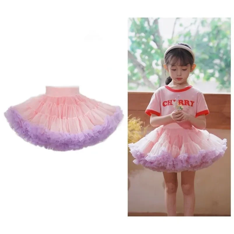 2024 HOT Girls Tutu Skirts Solid Fluffy Tulle Princess Ball Gown Pettiskirt Kids Ballet Party Performance Dress for Children