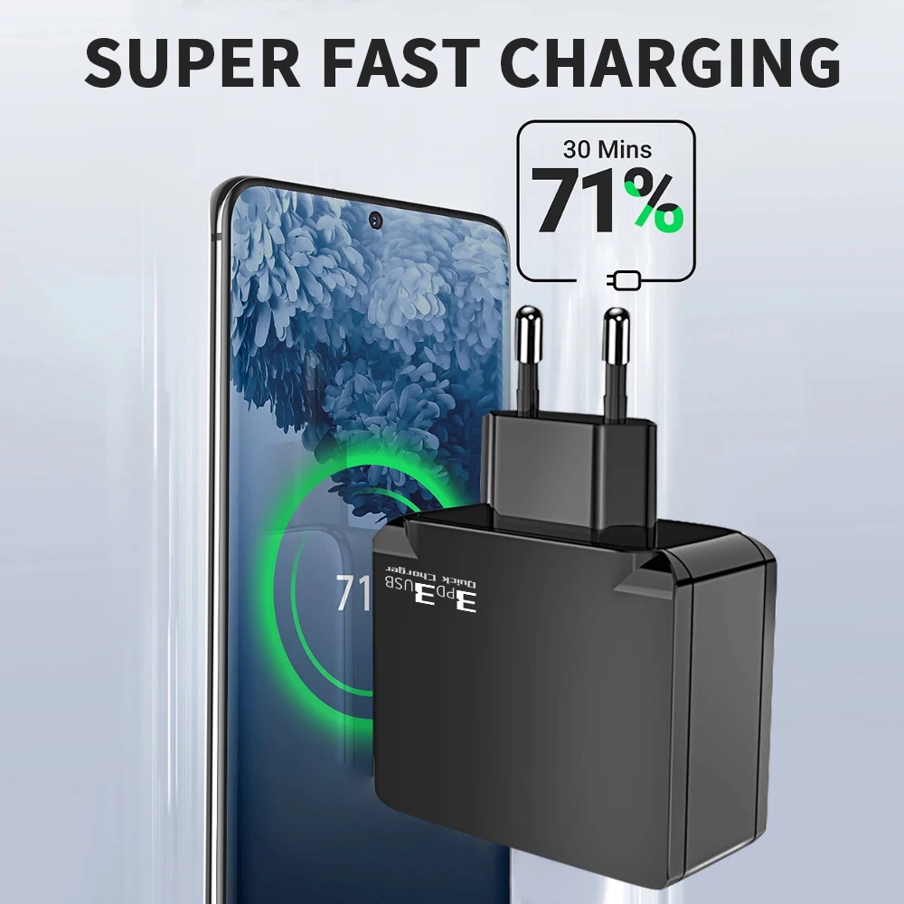 6 Ports USB Type C Charger PD Fast Charging Quick Charger Mobile Phone USB C Charger Adapter for iPhone 15 Samsung Xiaomi QC3.0