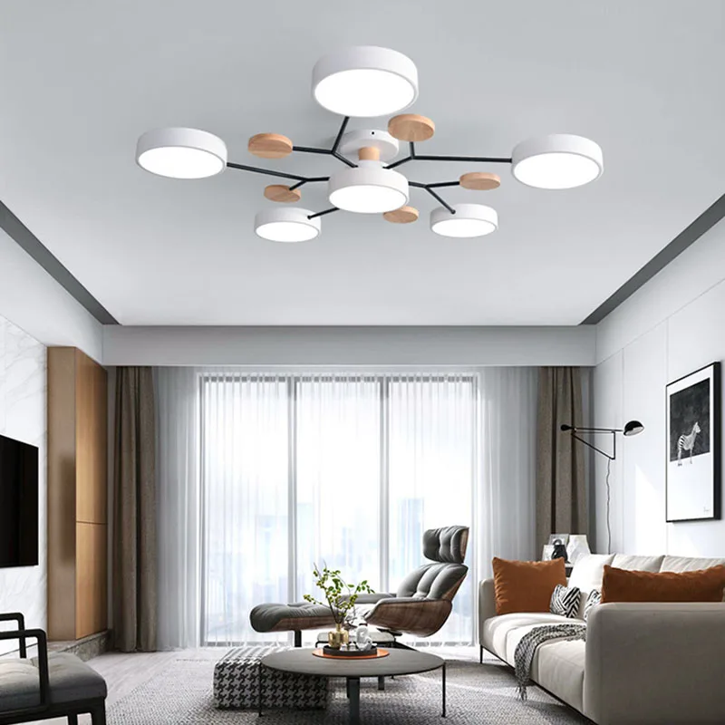 Led Ceiling Light Chandelier Modern Nordic Black Living room Decro for Kids room 4/6 Lights DIY Wooden Surface Mounted Lamp