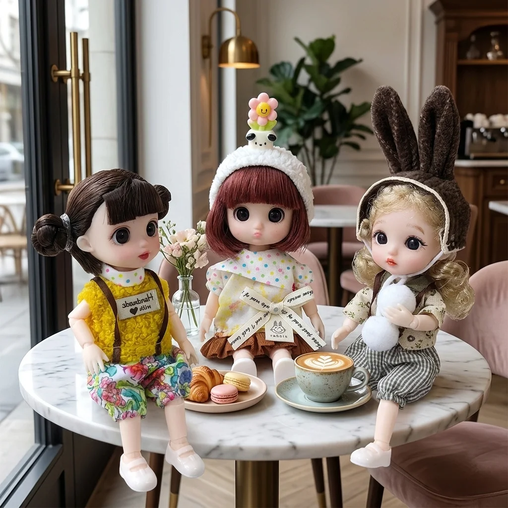 16cm 1/8 Mjd Doll Dress Up Toy Set Baby Clothes BJD Joint Princess Girl Dress Set Cute Checkered Pants Vintage Dress Girl's Gift