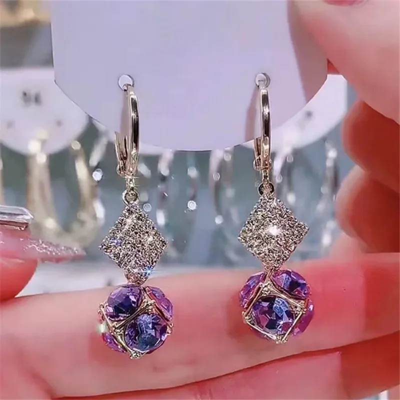 

Luxurious Purple Zircon Ball Pendant Earrings for Women Personalized Daily Accessories Party Jewelry Birthday Anniversary Gifts
