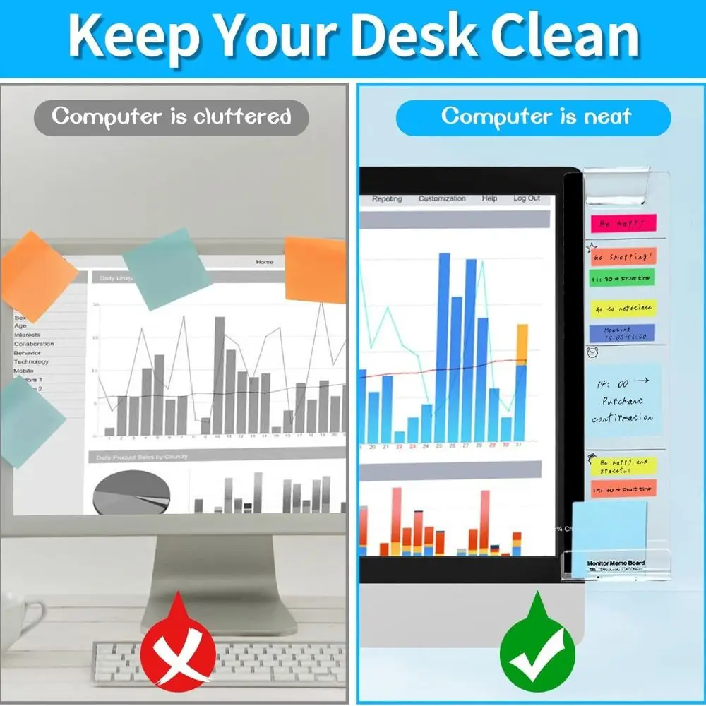 Monitor trasparente Memo Board Acrilico Multifunzionale Computer Sticky Note Display autoadesivo Bacheca per messaggi Forniture per ufficio