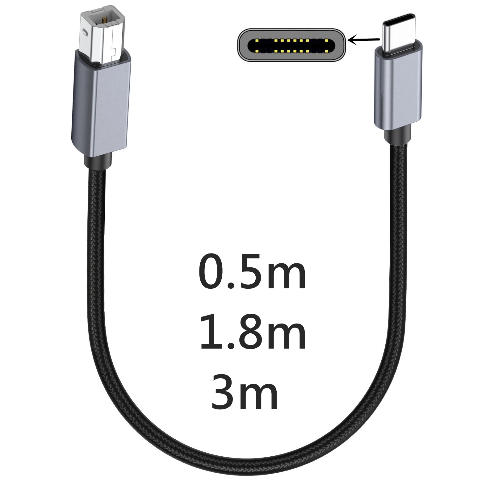 Type C Printer Cable 10M 5M 1.8M USB C To USB B 2.0 Braided Printer Scanner Laptop Computer for Epson HP Brother Huawei Xiaomi