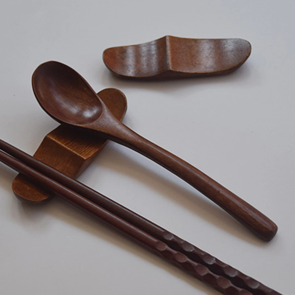 

4pcs Wooden Chopsticks Holder Lightweight Tableware Rest Stand For Chopsticks Forks Spoon Japanese Style Rack Home Use Brown
