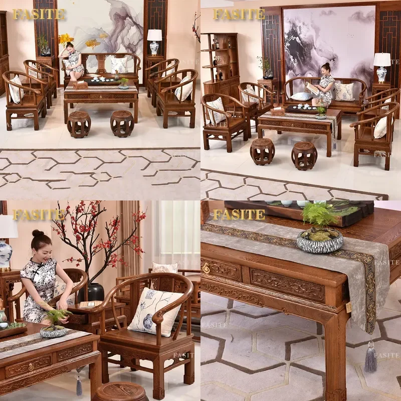 For Solid Wood Chinese Style Sofa Set Rosewood Chicken Wing Wood Living Room Furniture Leisure Chair Combination Durable