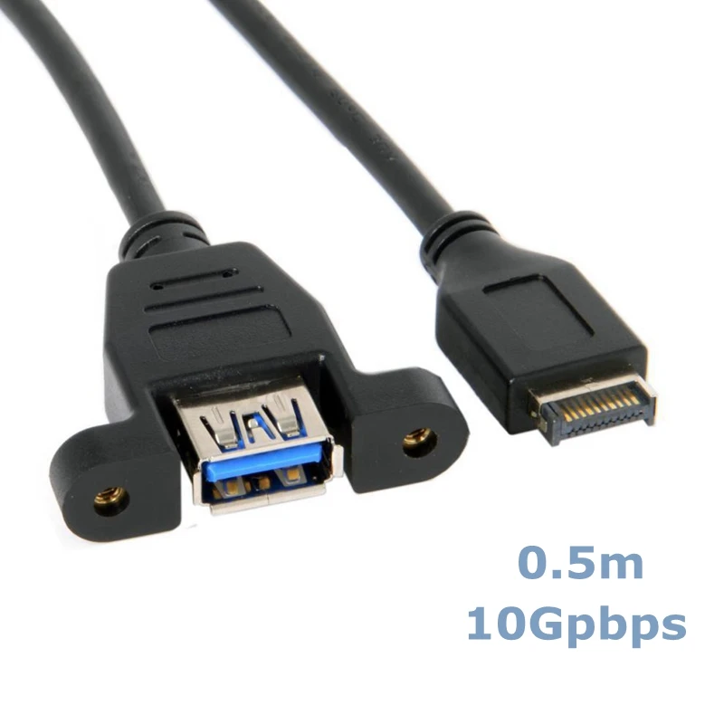 50cm USB 3.0 Female Pair Type-e Computer Host Rear Motherboard Connection Cable With Panel Mounting Screws To Secure Data Cable