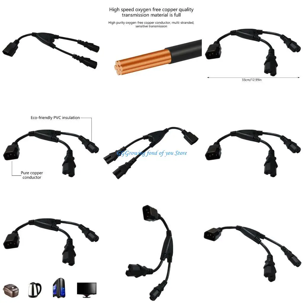 

H9EB IEC320 C14 to 2xC15 Connectors Adapter Cable Male Plug to Female Socket Wire
