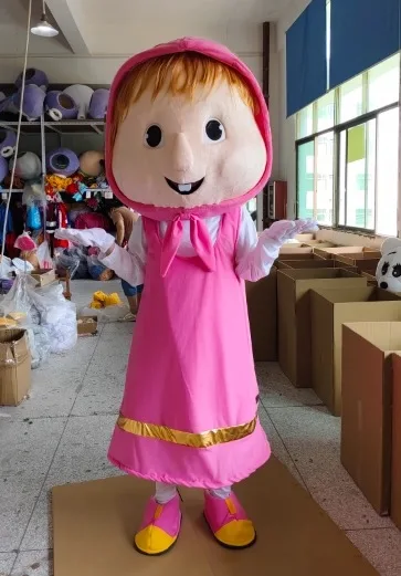 Pink girl Mascot Costume Cartoon Adult Pink girl Cosplay Suits Party Christmas Halloween Carnival Performance Outfit