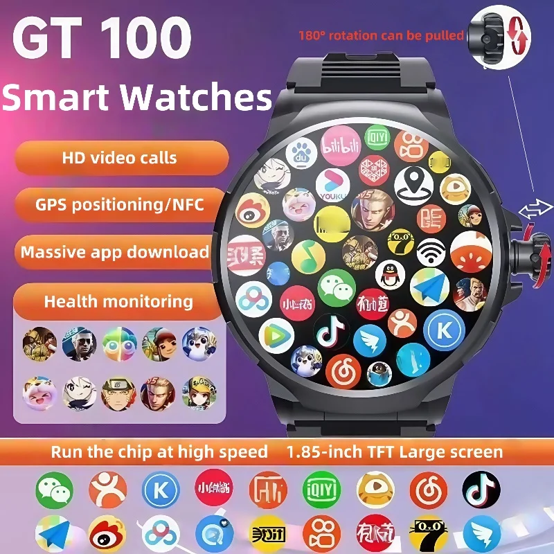 

GT100 4G Simcard Android System 180° Rotary camera IP67 Waterproof Clock GPS WIFI 128GB Rom