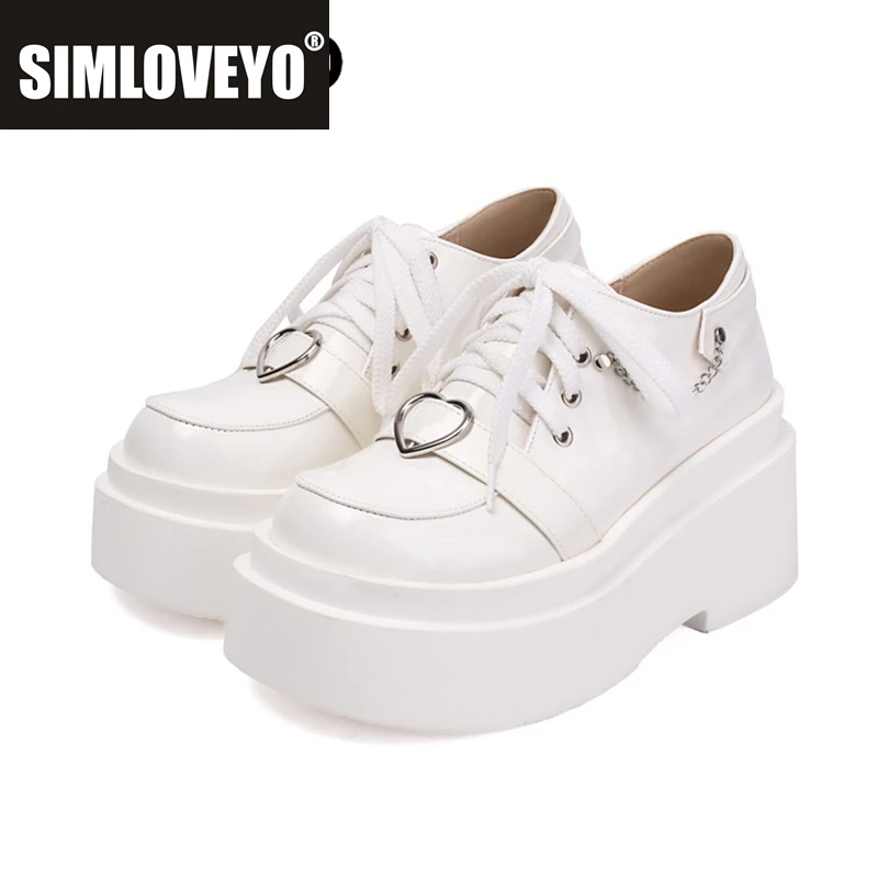 

SIMLOVEYO Студенческая обувь Roman Colleage с круглым носком, высокая платформа 5,3 см, каблук 8 см, женская обувь с ремешком, большой размер 43 44, черный, бежевый