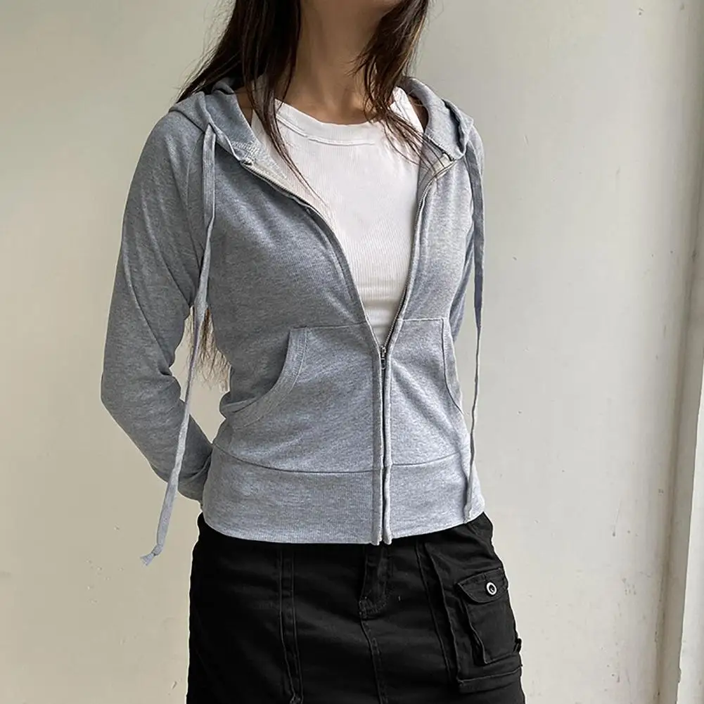 

Adjustable Hooded Sweatshirt Women Hoodie Stylish Hooded Sport Jacket with Drawstring Pockets for Women Slim Fit Wear Coat