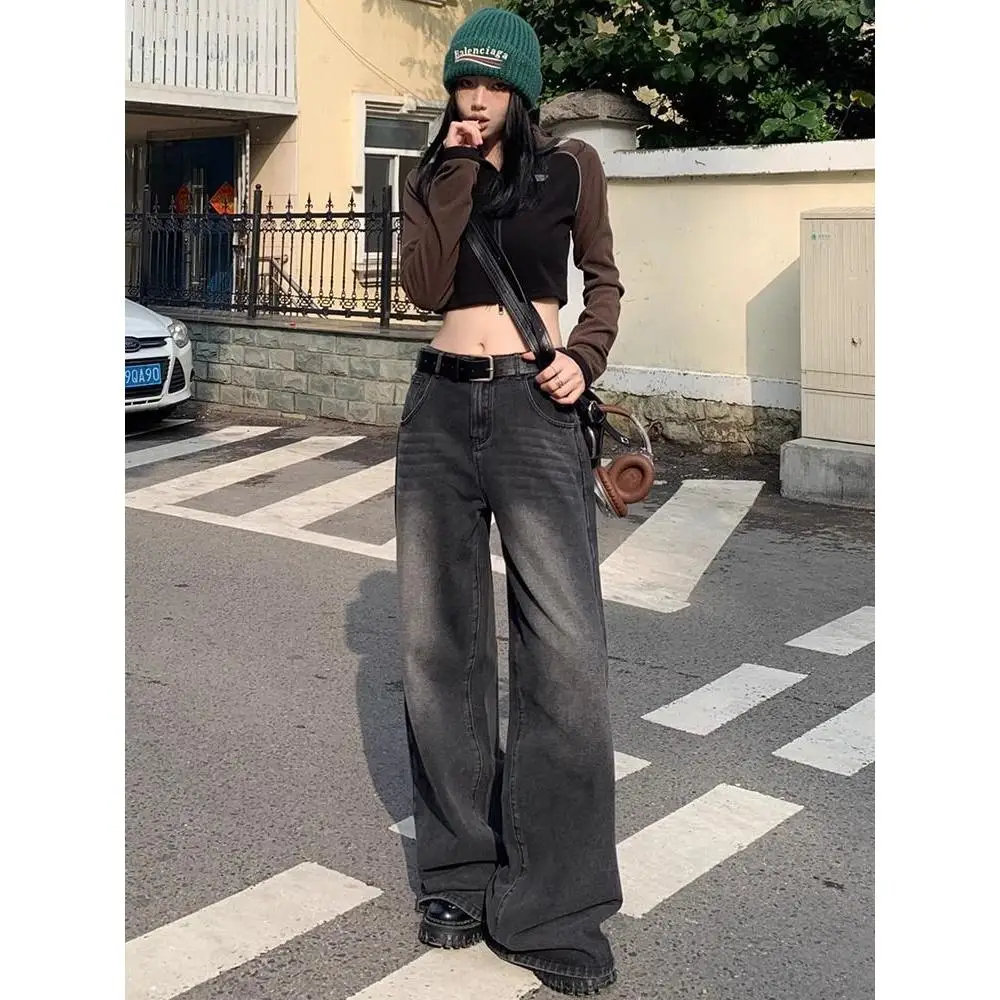 

Loose Wide Leg Jeans adient Denim Loose Slimming Drapey ex mid Waist Cotton Stretch Casual Straight Leg Trousers
