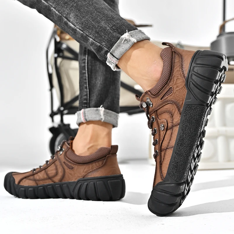 

Мужская прогулочная обувь Four Seasons, повседневная кожаная спортивная обувь, нескользящая обувь для кемпинга, уличные мужские кроссовки, мужская походная обувь