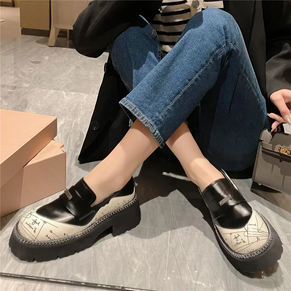 MILI-MIYA New Arrival Fashion Graffiti Mixed Color Women Cow Leather Pumps Slip On Comfortable Round Toe Thick Heels Handmade