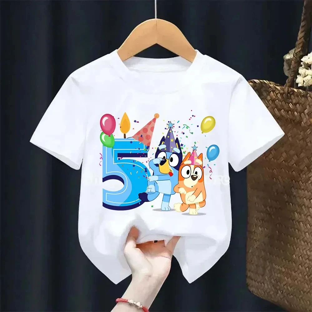 Camisetas de algodón de manga corta de verano para niños, camiseta transpirable con estampado de números de cumpleaños de dibujos animados para niños y niñas, ropa divertida para niños