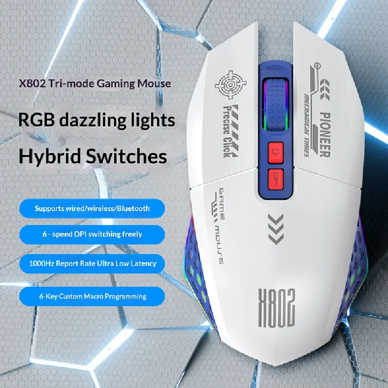 Wireless Gaming Mouse Tri Mode Bluetooth Wired Rgb 6 Level Dpi Programmable Silent For Office Work Pc Desktop Laptop Accessories