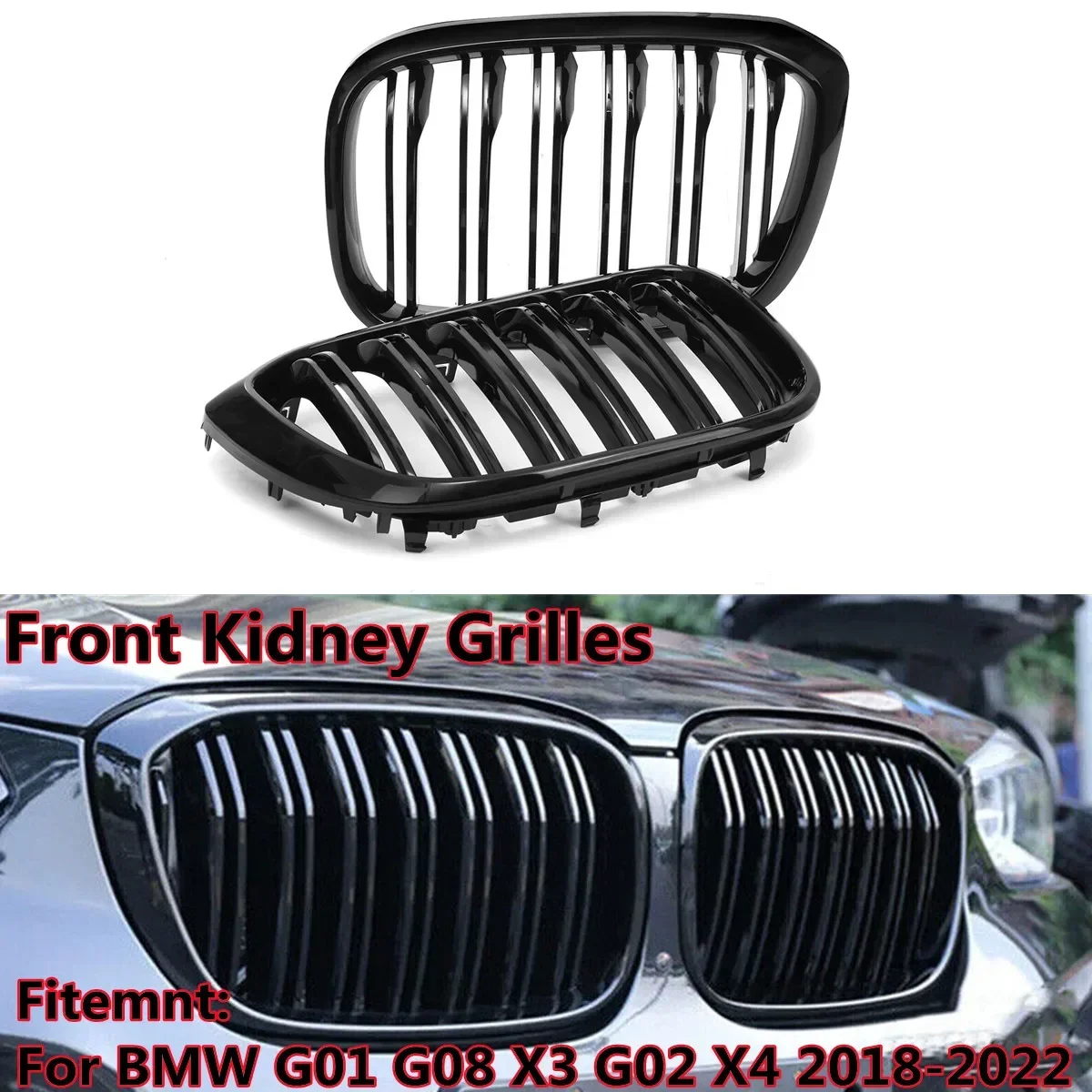 Glossy Black Car Front Kidney Replacement Grille Grill For BMW G01 G08 X3 G02 X4 2018-2022 Front Grille Racing Grills