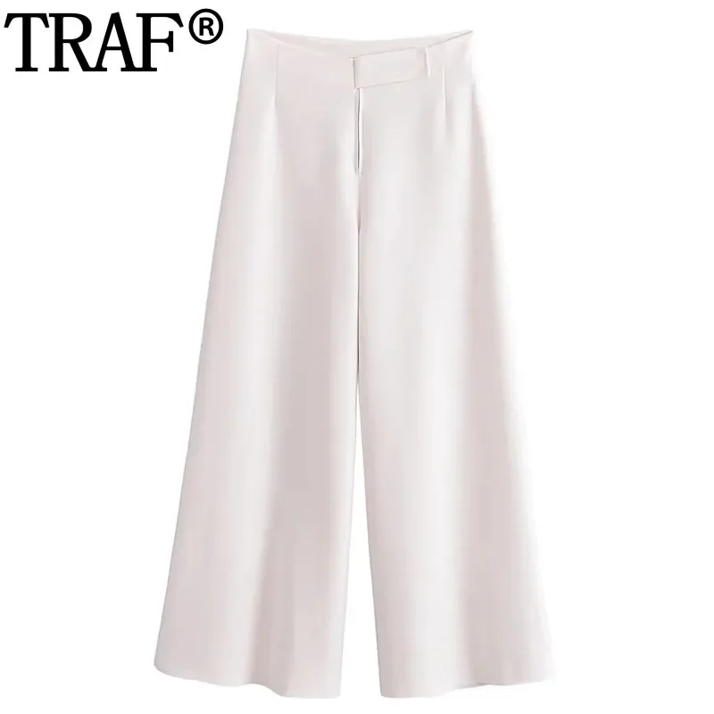 

TRAF Palazzo Pants Woman High Waist Zipper Wide Leg Pants Women Autumn Casual Baggy Fluid Trousers Womens Fashion Wide Pants