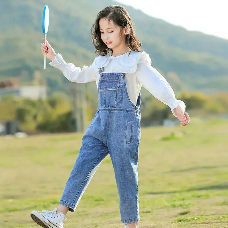 Children\'s Loose One-piece Denim Overalls Big Children\'s Summer All-match Overalls Trousers Girls\' Korean Style Suspender Jeans