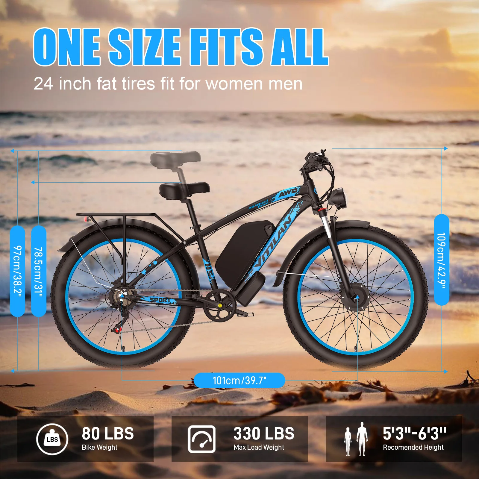 *forOverseas Warehouse VITILAN H5 Electric Bicycle 7 Speed Dual 1000W Rear Hub Motor 52V 25Ah Battery Aluminum Alloy Frame Disc