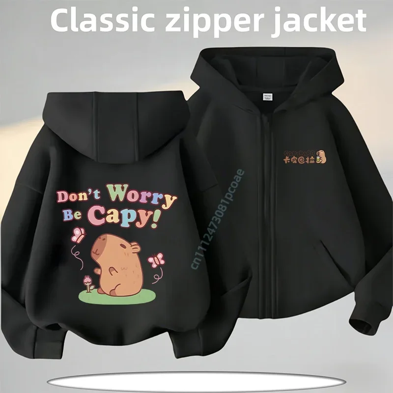 2026 New Winter Autumn Coat Kabibara Children's Zippered Hooded Sweatshirt Boys' Sport Shirt Girls' Casual Top Cartoon Print