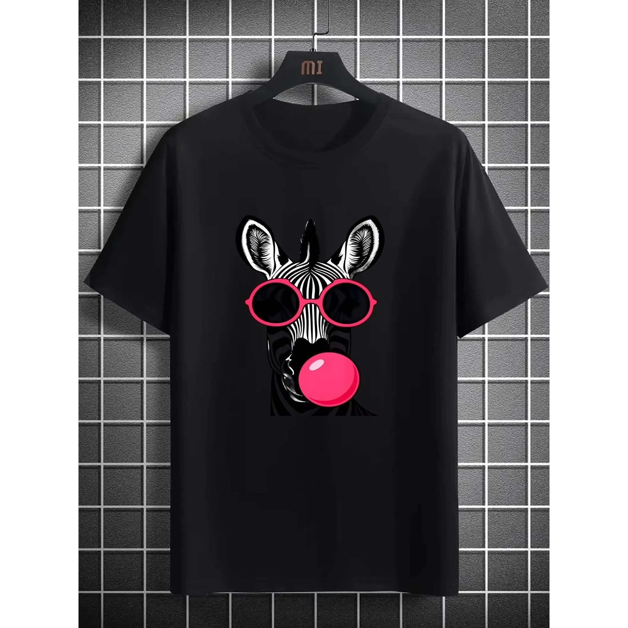 

Funny Zebra Graphic Tee Men Summer Pure Cotton Short Sleeve Round Neck T-Shirt