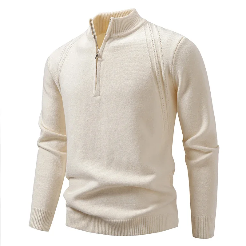 Autumn Winter Men's Loose Knitting Sweater Fashion Half Zipper Long Sleeve Pullovers Men Stand Collar Warm Pullover Knit Sweater