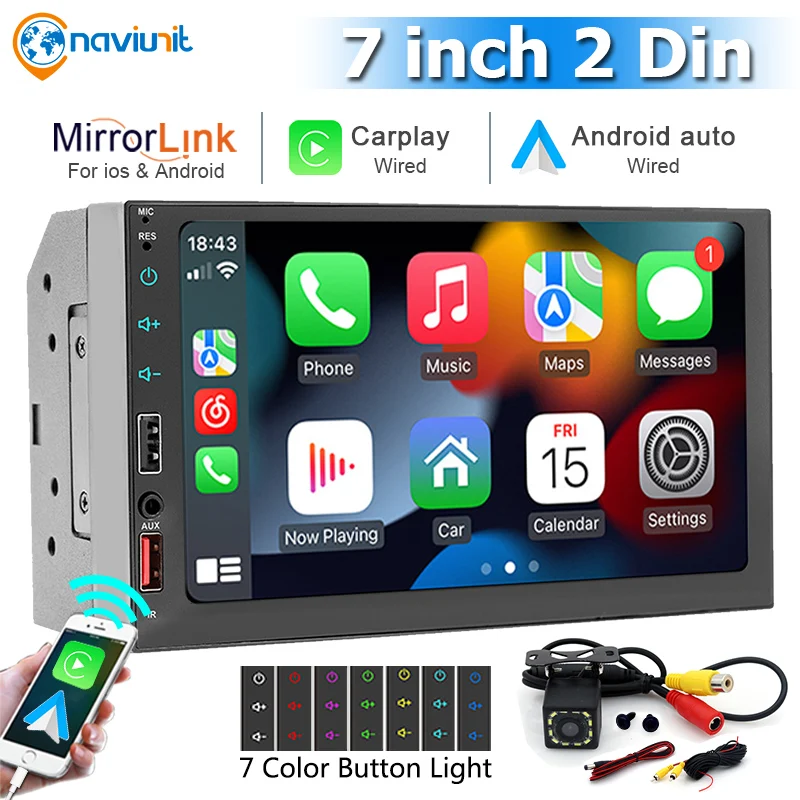 

7" Universal Car Radio Bluetooth Stereo Carplay Android-Auto FLAC Lossless Sound Quality AUX Mirror Link USB Charging FM Player
