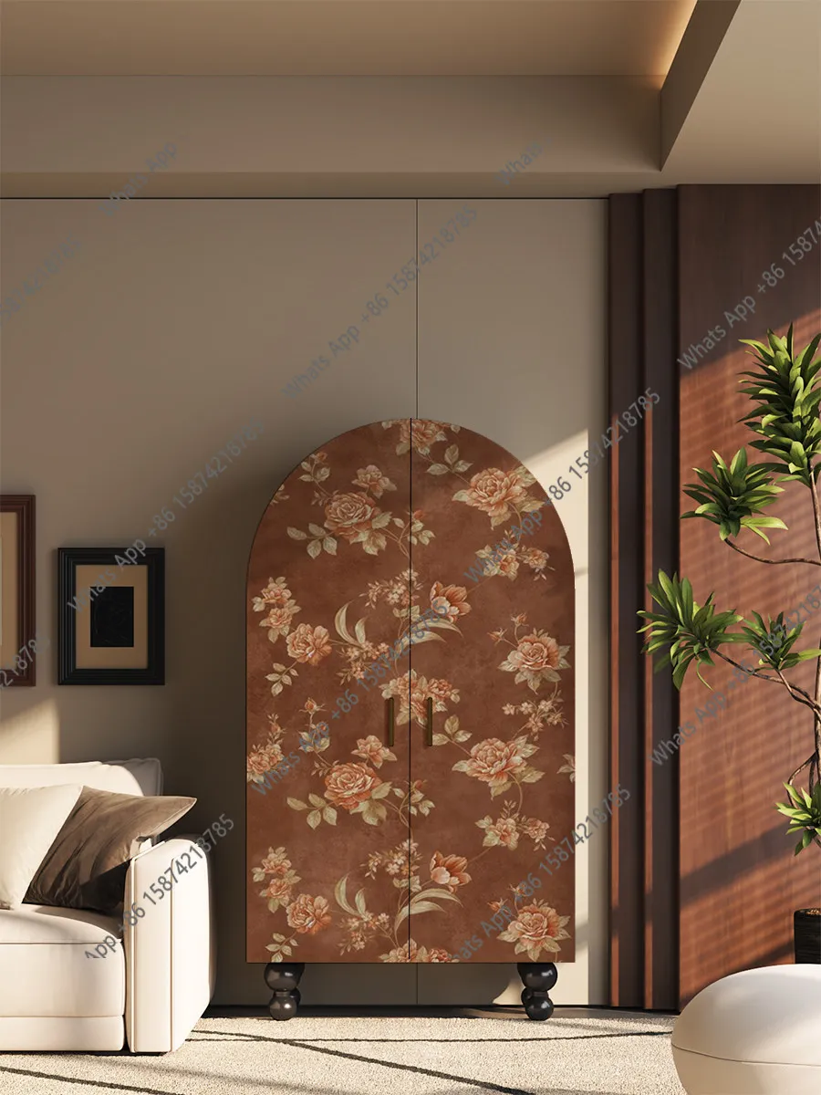 

French antique flower wardrobe, home cloakroom, retro entrance storage cabinet, bedroom solid wood bedside cabinet customization