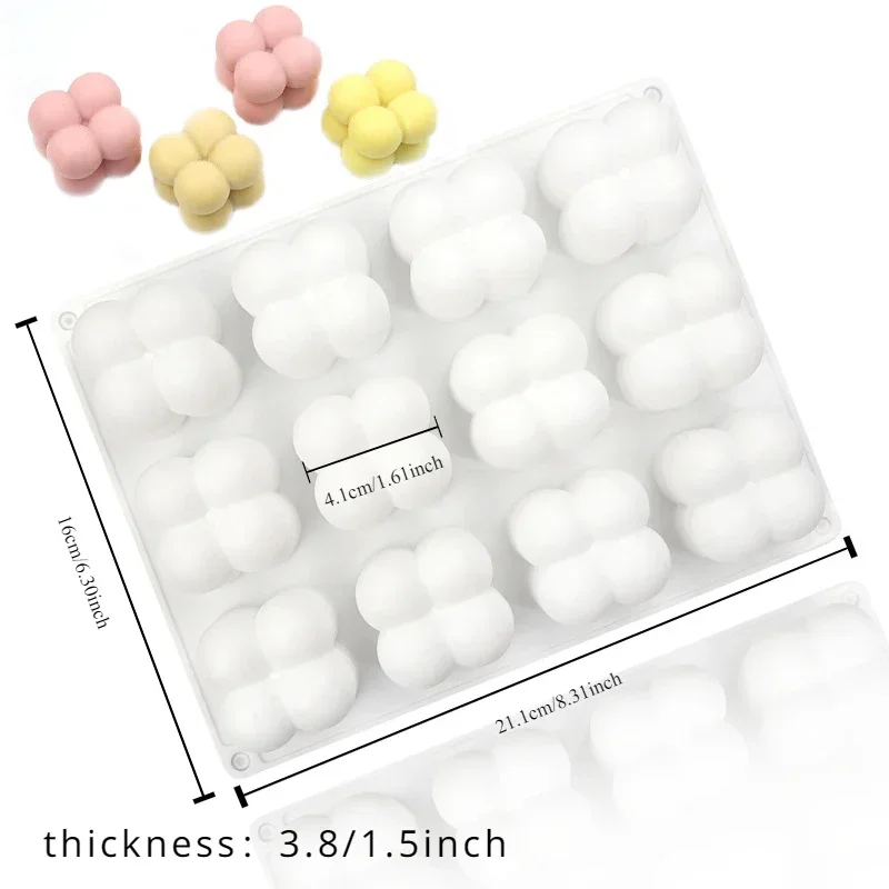 12 Cavity Small Cube Candle Mold Mousse Cake Mold 3D Baking Silicone Cake Mold DIY Handmade Soap Candle Making Craft Supplies