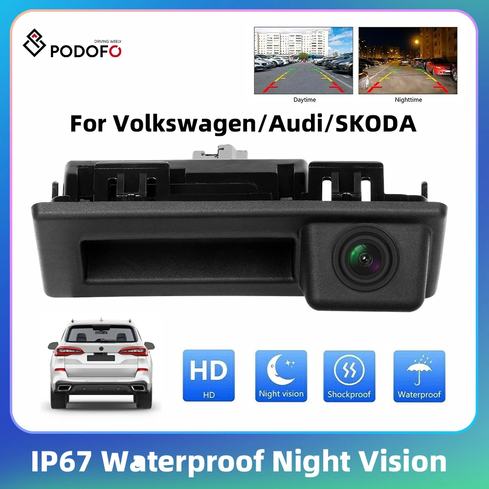 Podofo Rear View Camera For Volkswagen/Audi /SKODA Backup Camera Reverse Camera IP67 Waterproof Night Vision Parking Assistance