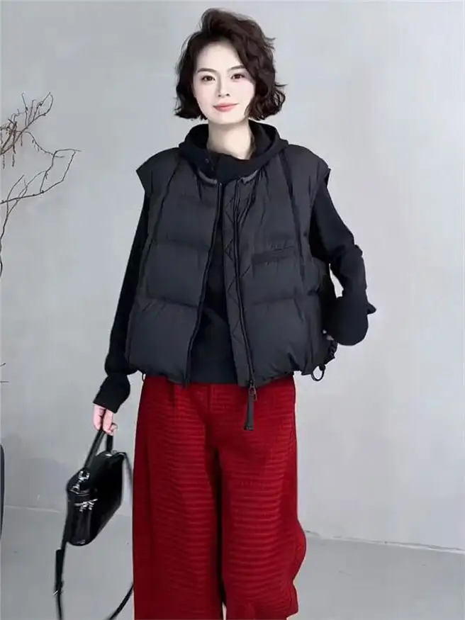 

Повседневный утепленный жилет из белого утиного пуха с круглым вырезом без рукавов для женщин: модный осенне-зимний новый стиль, утолщенный, теплый, для города