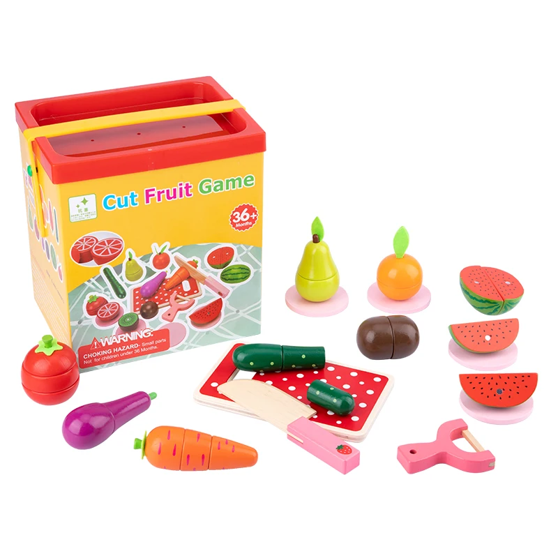 تتضمن مجموعة ألعاب قطع الفاكهة الخشبية مجموعة متنوعة من الفواكه والخضروات لتقطيع الأطفال سيكون لديهم مطبخ التظاهري #6