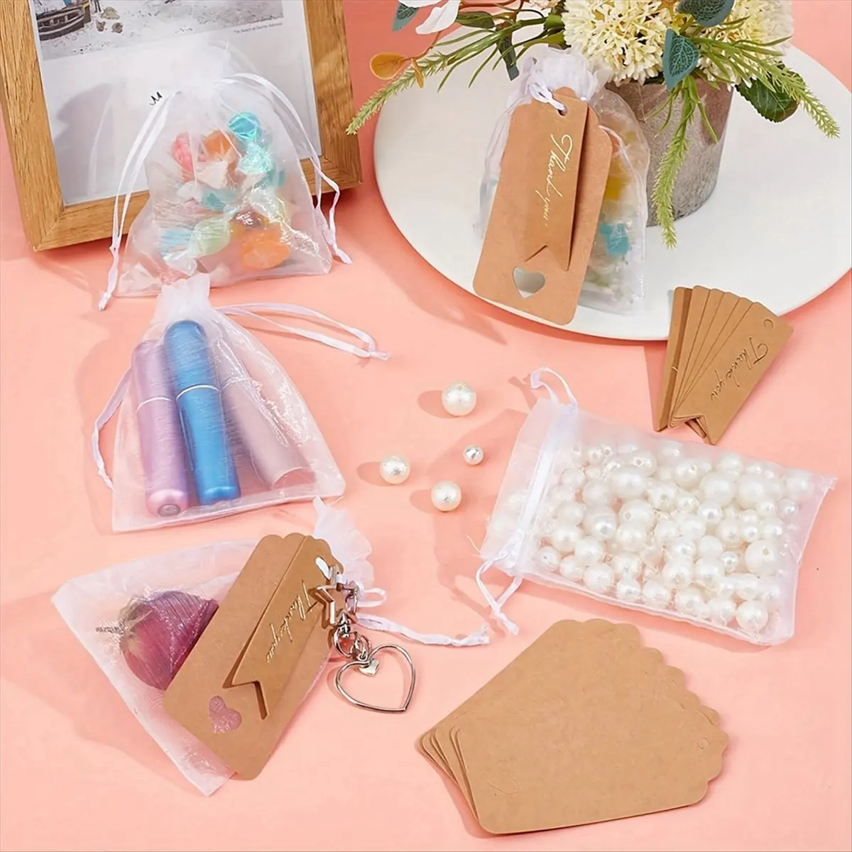 grand Exquisite Keychain Accessories with Thank You Label Transparent Bag DIY Jewelry Making Suitable for Wedding