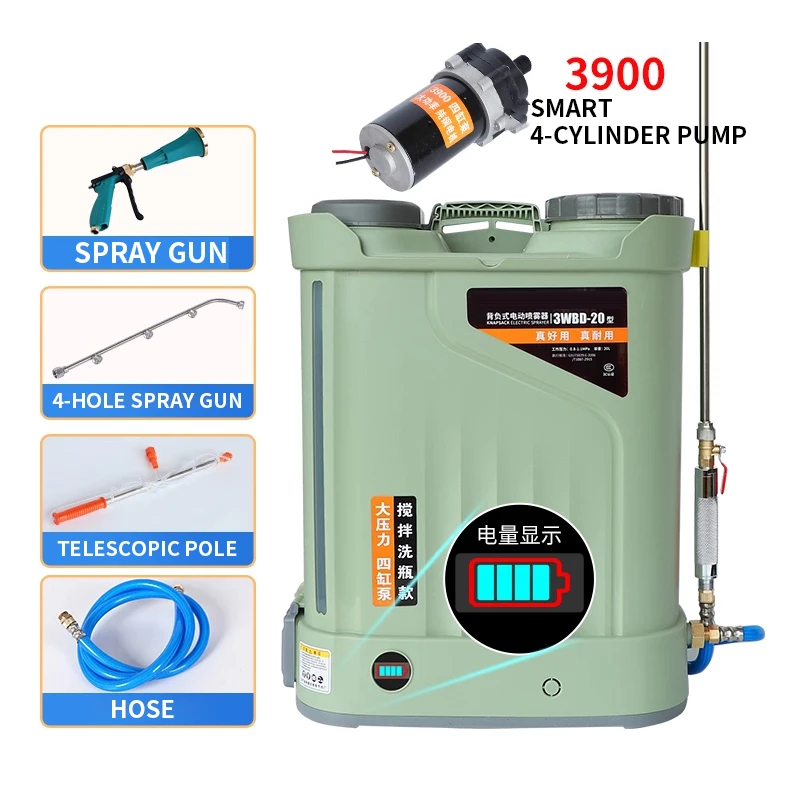 بخاخ زراعي بمضخة أربع أسطوانات، بخاخ كهربائي للتحريك والتنظيف، حقيبة ظهر بطارية ليثيوم للتطهير عالي الضغط #1