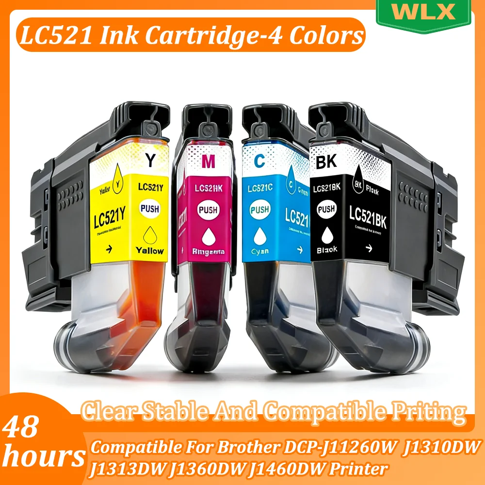 1~2 SET LC521 LC-521 Ink Cartridge Compatible With Brother DCP-J11260W  J1310DW J1313DW J1360DW J1460DW Printer-4 Colors