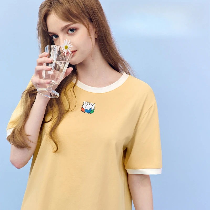 Miffy Kawaii Anime Pajamas Round Neck Short Sleeves Shorts Lounge Clothes Cute Fashion Comfortable Breathable Skin-friendly
