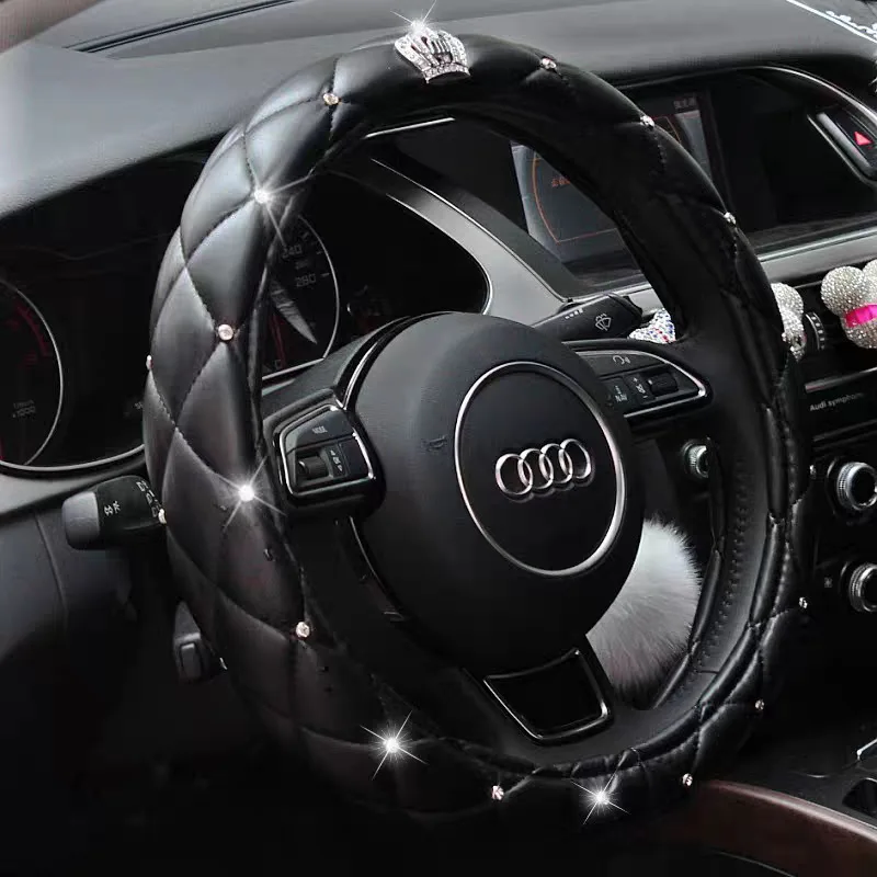 Fashion car diamond crown 38 steering wheel cover, universal in all seasons, high-end exquisite square wheel cover unisex