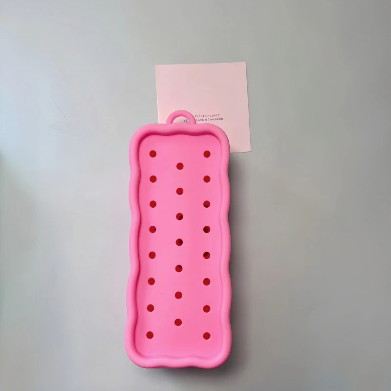 5pcs Cosmetic Bags Silicone Plain Hole Large Capacity Brief Multifunctional Long Pencil Bag Mix Color