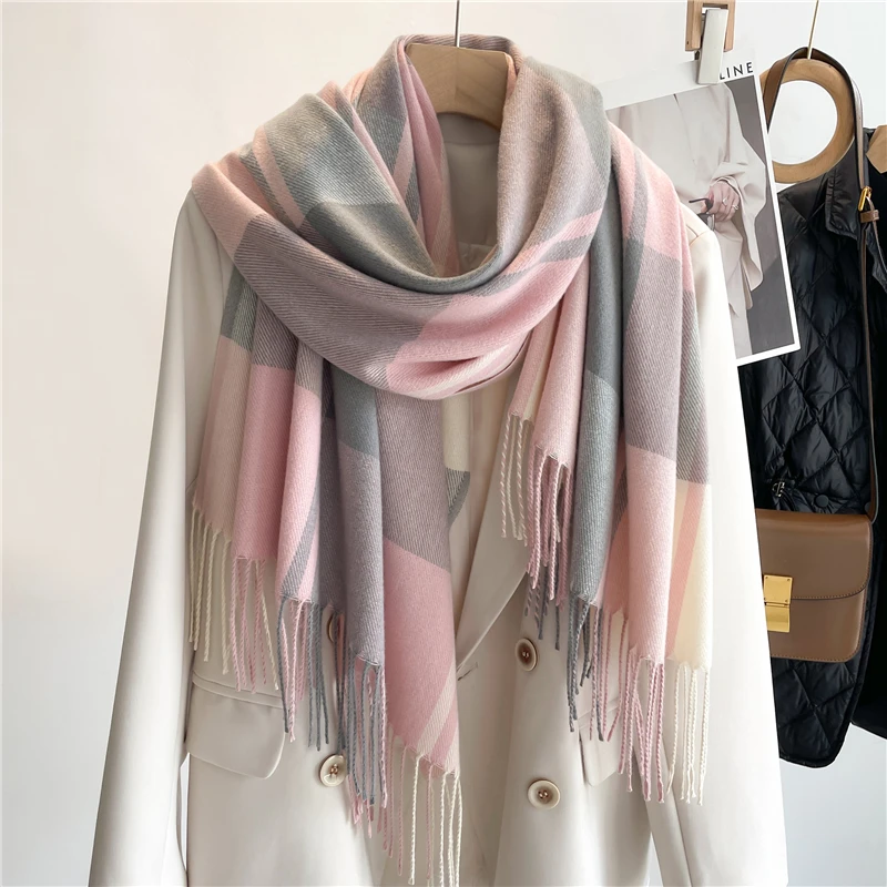 Warm Cashmere Blanket Women Travel Winter Scarf Fashion Plaid Pashmina Thick Shawl Wraps With Tassel Casual Bufanda Poncho New