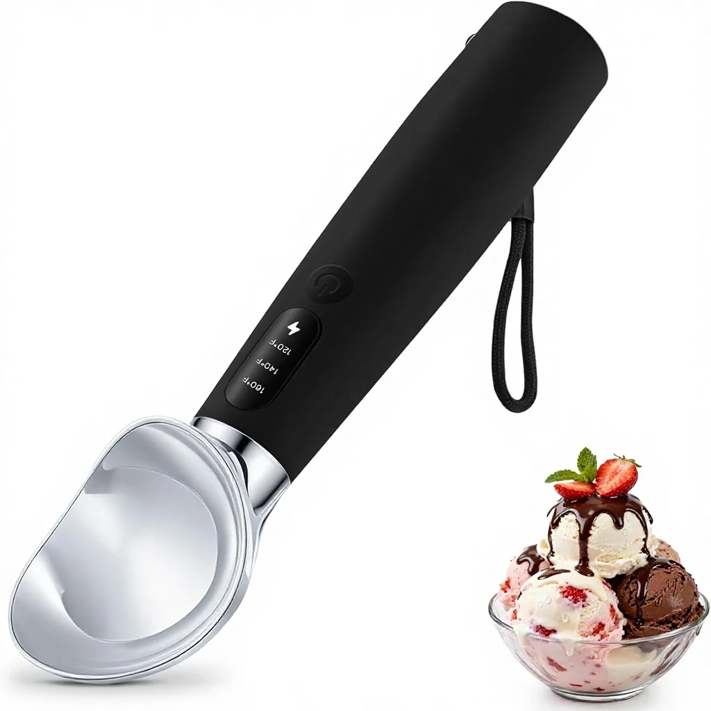 

Heated Ice Cream Scoop | 3-Level Adjustable Heats (120/140/160) LED Display 2600mAh Rechargeable Metal Ice Cream