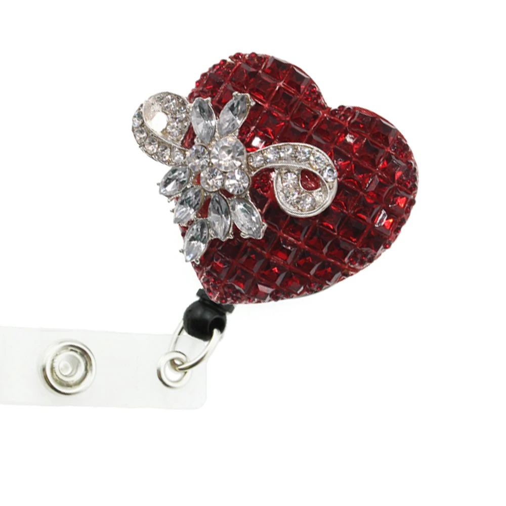 Valentine's Day Badge Reel Rhinestone Red Heart Badge Reel for Nurse Doctor Teacher ID Name Badge Holder Nurse Accessories