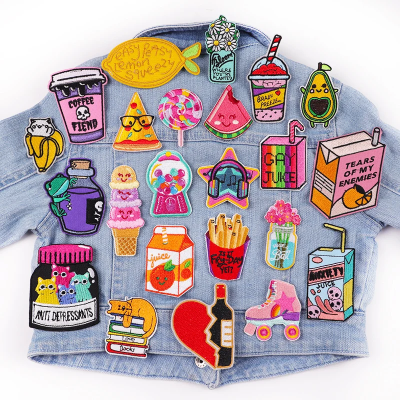 Cute Cartoon Patch Chips/Fruit/Sweets Embroidery Patch Iron On Patches For Clothing thermoadhesive Patches On Clothes Jacket DIY