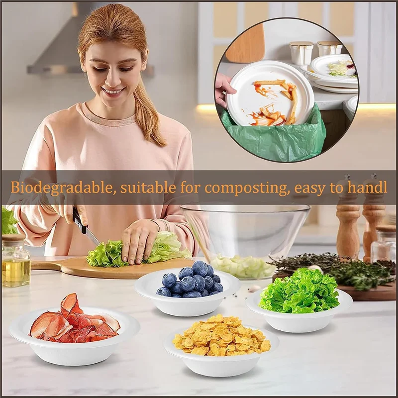 100 Stück starke Einweg-Papierschalen, 350 ml Einweg-Zuckerrohr-Papierschalen, braun, super starr, biologisch abbaubar, einfach zu bedienen, Braun-VV