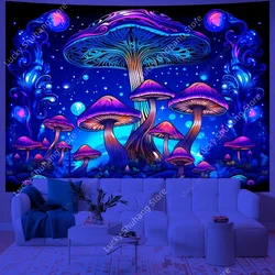 Mushroom Forest UV Reactive Tapestry Wall Hanging for Psychedelic Art Mystic Kawaii Room Decor Mandala Yoga Mat Picnic Carpet