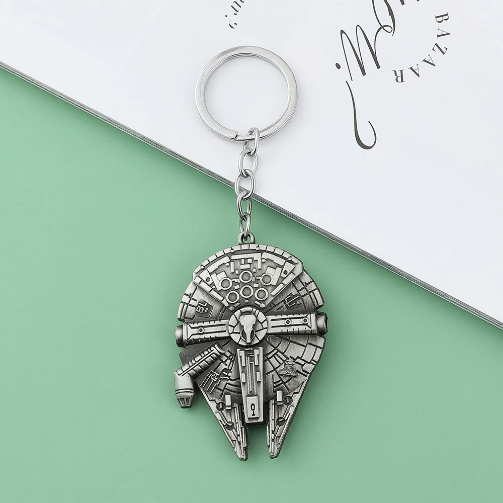 Movie Star War Millennium Falcon Spaceship Vintage Pendant Keychain Fashion Commuter Jewelry Accessories for Men Gift view 4